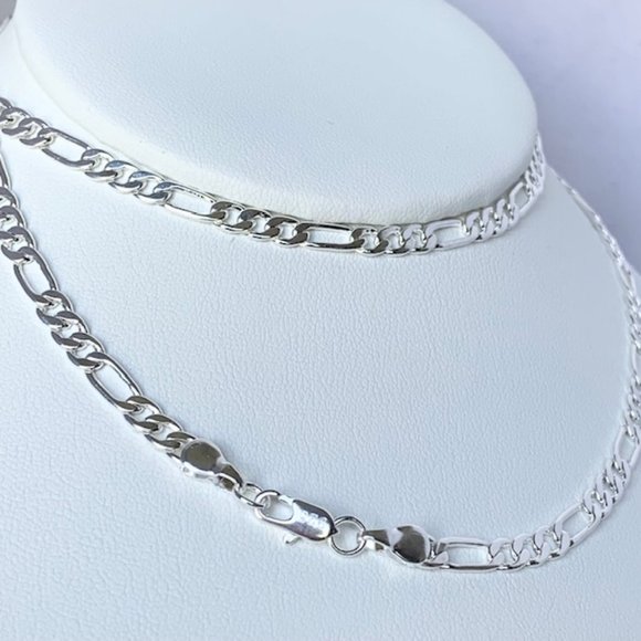 NWOT 925 Sterling Silver Figaro Chain 4mm Wide Necklace :24” - Picture 2 of 4